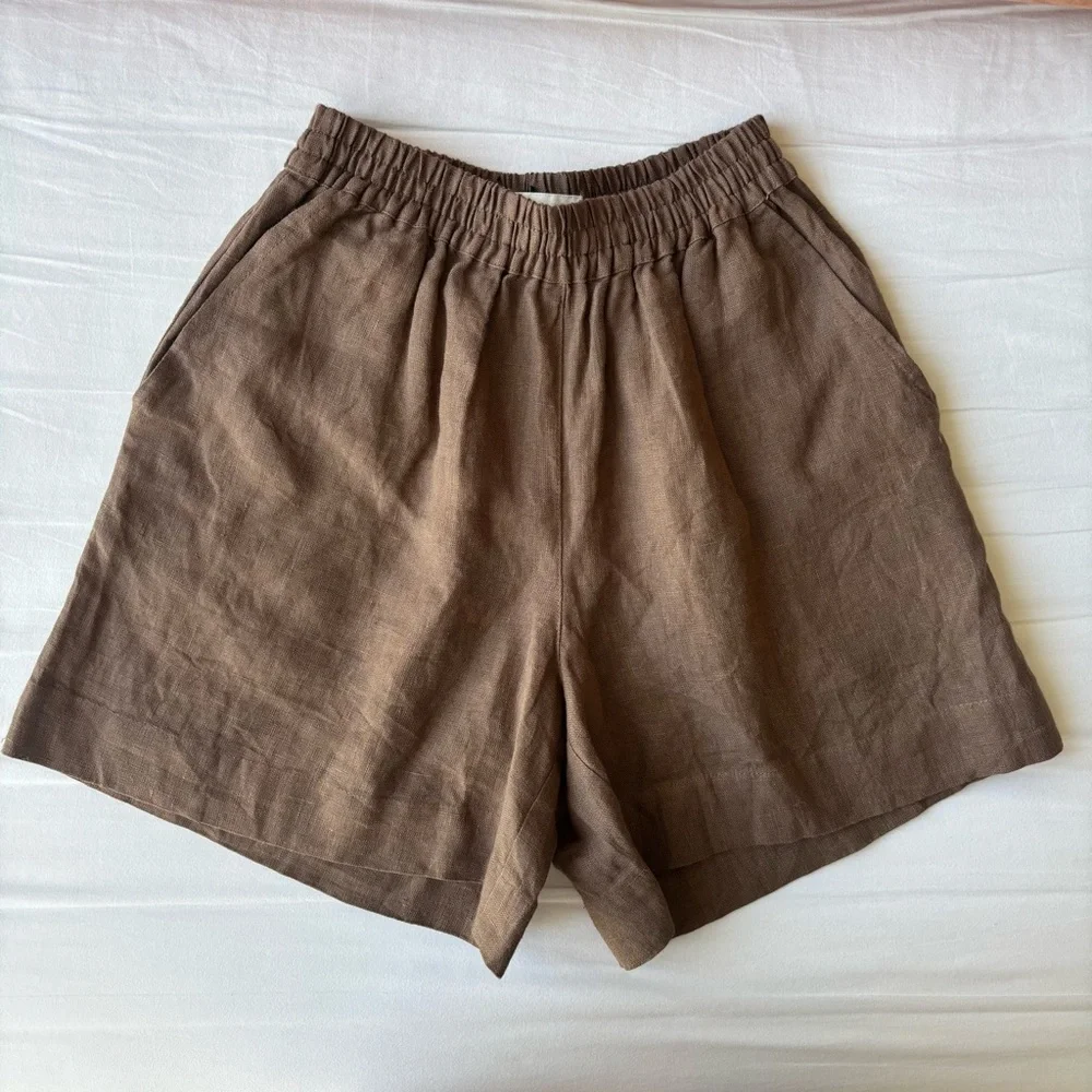 NWT Skall Studio Edgar Linen Shorts Cedar Brown Size 34 XS